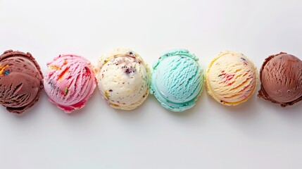 A row of six different colored ice cream cones. The colors are blue, green, yellow, pink, brown, and white