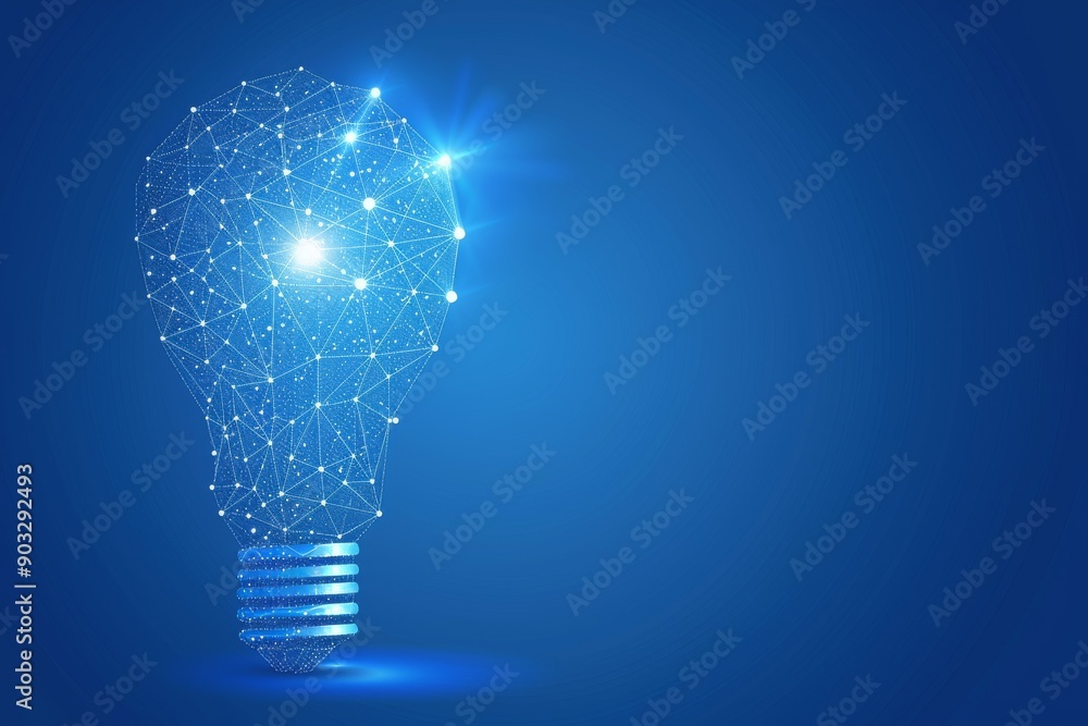 Poster digital light bulb with blue nodes symbolizing smart technology innovation and the interconnectednes