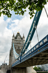 Fototapeta premium London Tower Bridge side view. Side angle view of the beautiful colorful London Tower Bridge on the River Thames