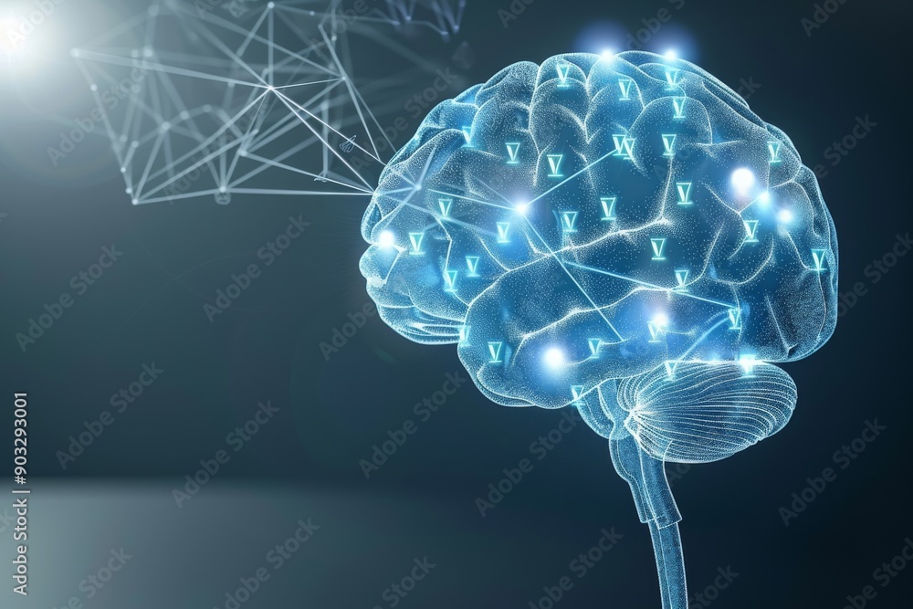 Poster digital brain with network connections symbolizing ai technological innovation and the interconnecte