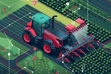Modern Agriculture: Smart Tractor Harvesting Crops