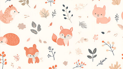 Obraz premium fondo decorativo para cuadro para decoraciones infantiles patron de dibujos naimados de animales tiernos diseño para invitacion infantil o papel tapiz