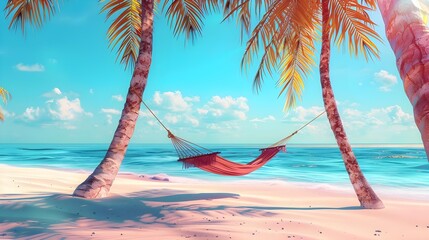 Summer vibes with a hammock between two palm trees