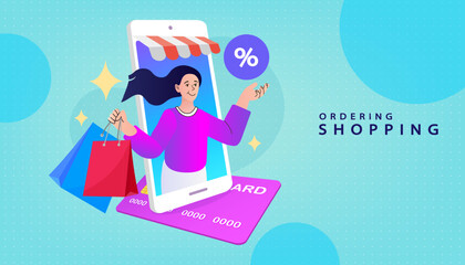 Online shopping. Design graphic elements, signs, symbols. Mobile marketing and digital marketing.