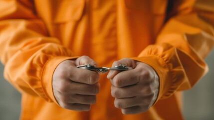 Fototapeta premium Person in handcuffs with bank statements, illustrating debt imprisonment