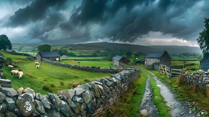 Wide panorama of rural English countryside view