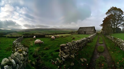 Wide panorama of rural English countryside view