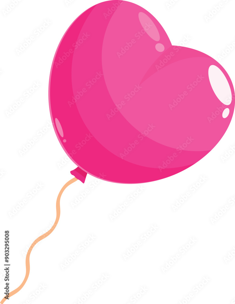 Poster pink heart shaped balloon is floating with a string attached on a white background