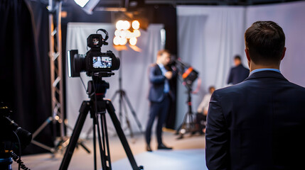 Professional in a Behind-the-Scenes Glimpse, Finalizing Press Conference Preparations