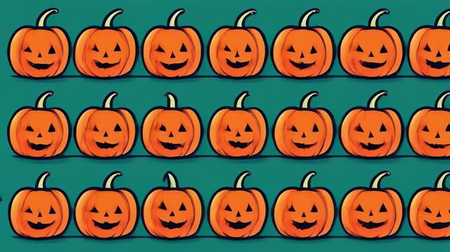 pattern of pumpkins  on green background, halloween celebration concept