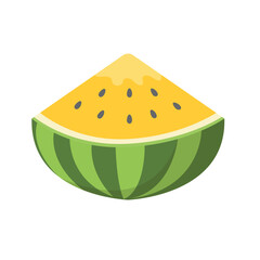 Sliced yellow watermelon vector illustration, hybrid yellow water melon slice, semangka kuning clip art, piece of watermelon isolated on white background