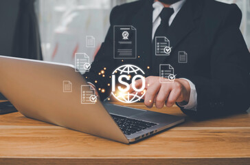 ISO standards quality control, assurance and warranty business technology concept. Touching on...