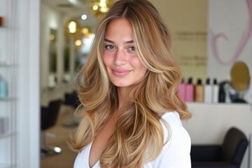 Long wavy hair with balayage highlights