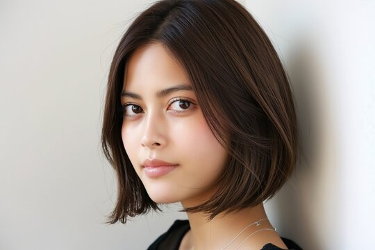 Short blunt bob with a middle part