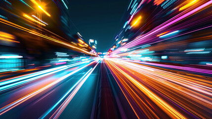 High-speed motion blur of city lights at night