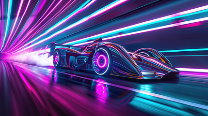 Fototapeta premium A futuristic electric car with neon lights