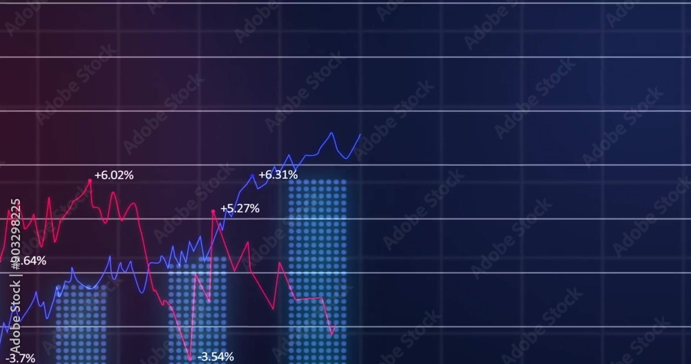 Aufkleber image of financial data processing over grid on dark background