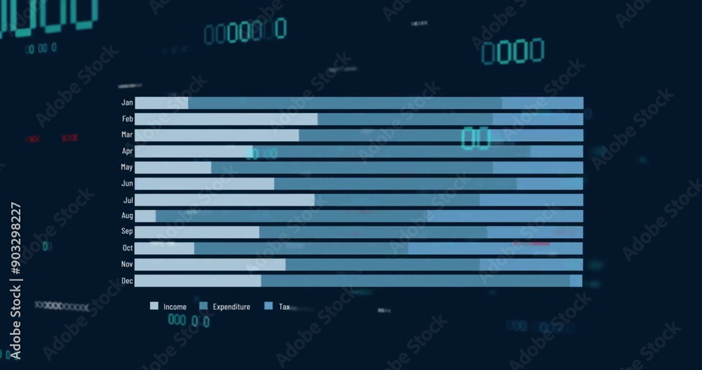 Poster image of financial data processing over grid on dark background