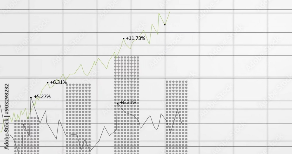 Aufkleber image of financial data processing over grid on white background