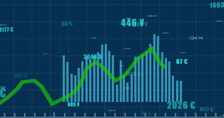 Fototapeta premium Image of financial data processing over grid on dark background