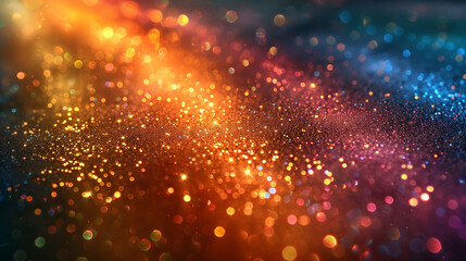 Obraz premium abstract Christmas golden rainbow bokeh background, filled with warm golden lights, with a dreamy appearance of glowing lights, an ethereal, magical, and serene mood for a holiday theme