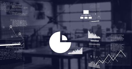 Image of statistics and financial data processing over office