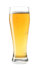 Glass of light beer isolated on white