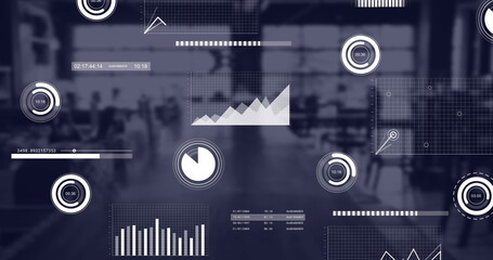 Image of statistics and financial data processing over office
