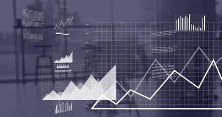 Image of statistics and financial data processing over office