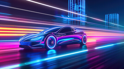 A futuristic electric car with neon lights