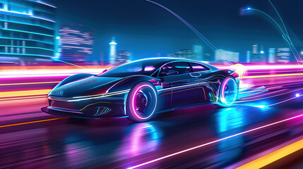 A futuristic electric car with neon lights