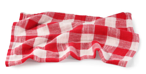 Red checkered picnic tablecloth isolated on white