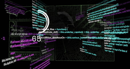 Image of digital data processing and globe over black background
