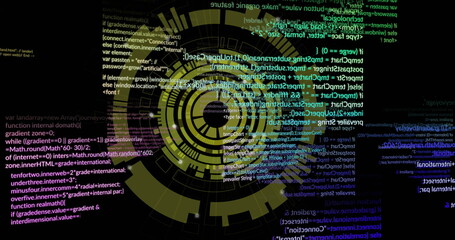 Obraz premium Image of digital data processing and scopes over black background
