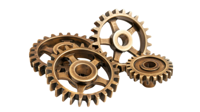 Old brass metal gears on transparent background - Powered by Adobe