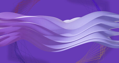 Image of multi coloured layers waving over purple background