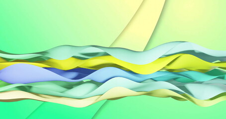 Image of multi coloured layers waving over green background