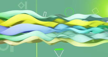 Image of multi coloured layers waving over green background