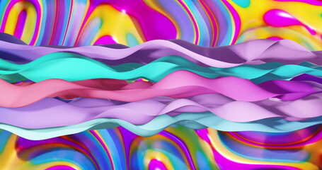 Image of multi coloured layers waving over vibrant background