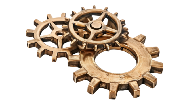 Old brass metal gears on transparent background - Powered by Adobe