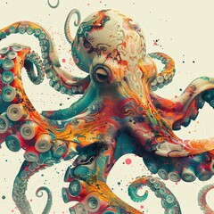 Colorful Psychedelic Octopus with Swirling Patterns