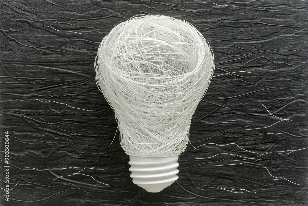Poster abstract light bulb made of white threads representing creativity innovative ideas and modern design