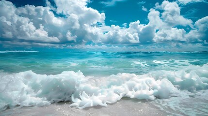 Obraz premium Close-up of blue ocean waves and cloudy sky