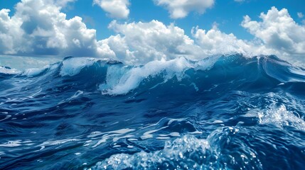 Close-up of blue ocean waves under a cloudy sky