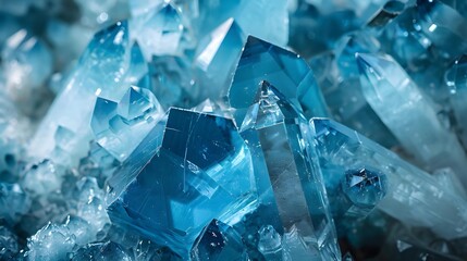 Close-up of natural mineral aquamarine crystals