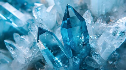 Close-up of natural mineral aquamarine crystals