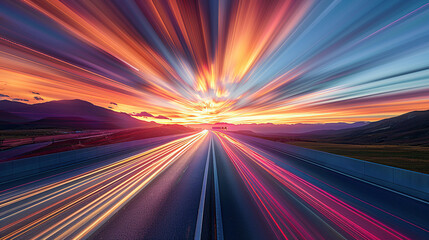 A highway at sunset with long exposure motion blur