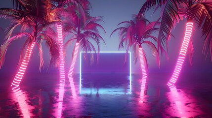 Modern trendy neon glowing light with tropical vibe