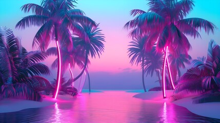 Modern trendy neon glowing light with tropical vibes