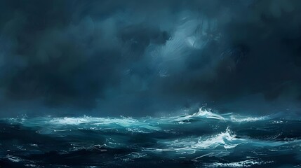 Fototapeta premium Rough blue ocean under dark sky